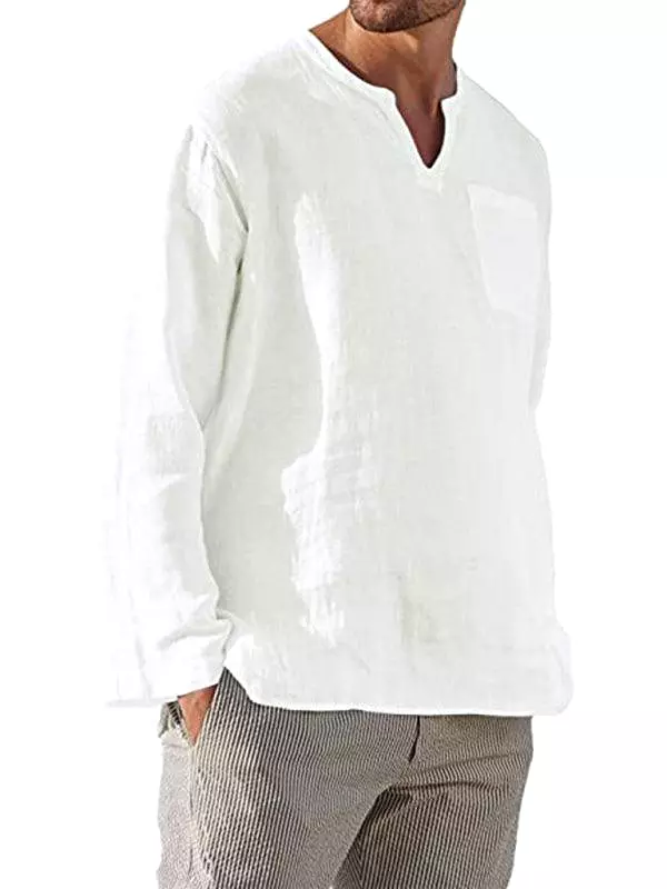 V-Neck Linen Shirt for Men