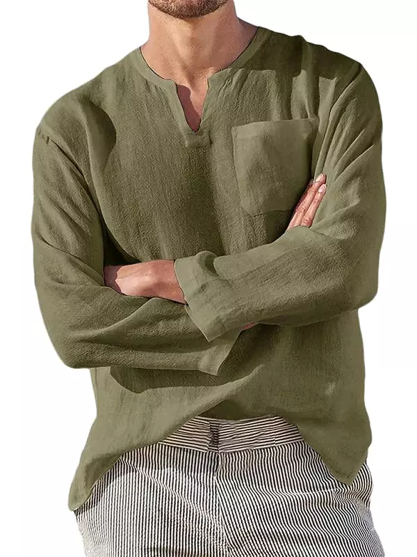 V-Neck Linen Shirt for Men