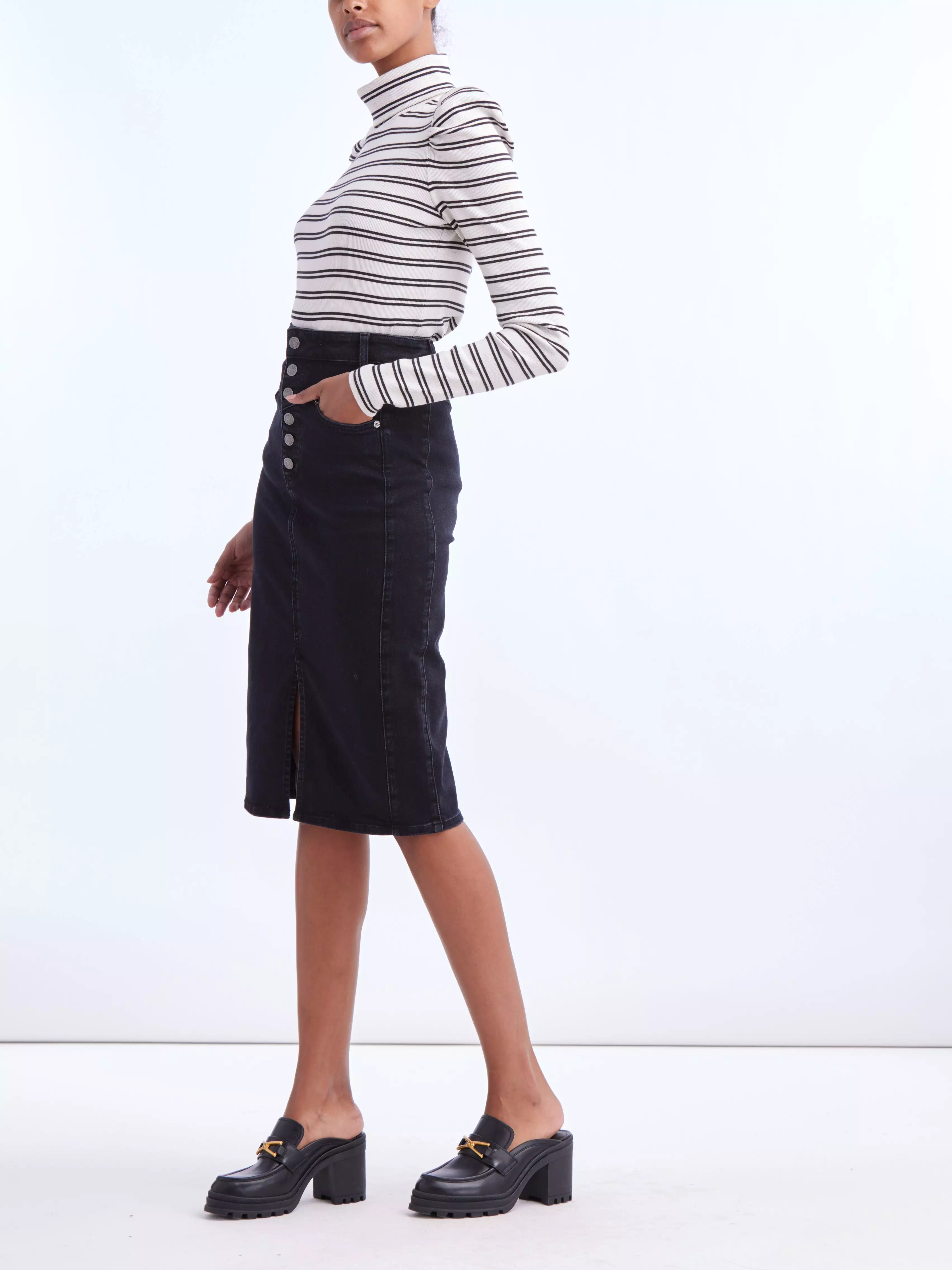 Veronica Beard - Herron Denim Midi Skirt - Washed Onyx