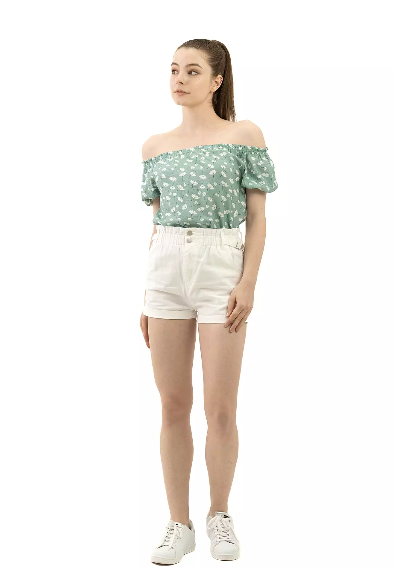 VOIR JEANS Elastic Roll-Up Cotton Shorts