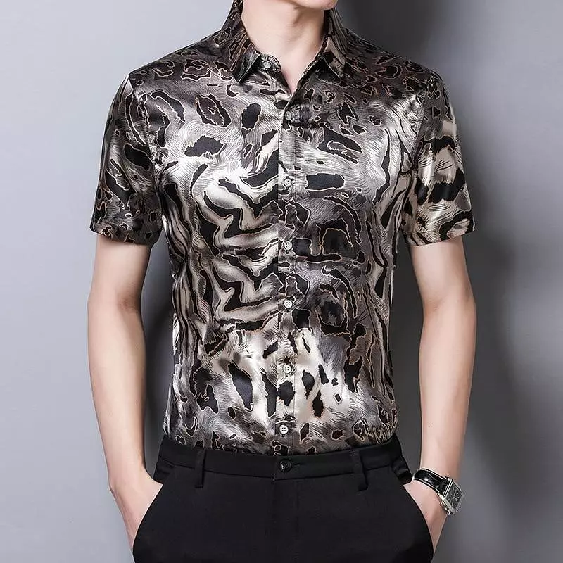 Wild Print Satin Silk Shirt For Men