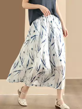 Women Artsy Summer Flower Ramie A-shape Skirt CO1025