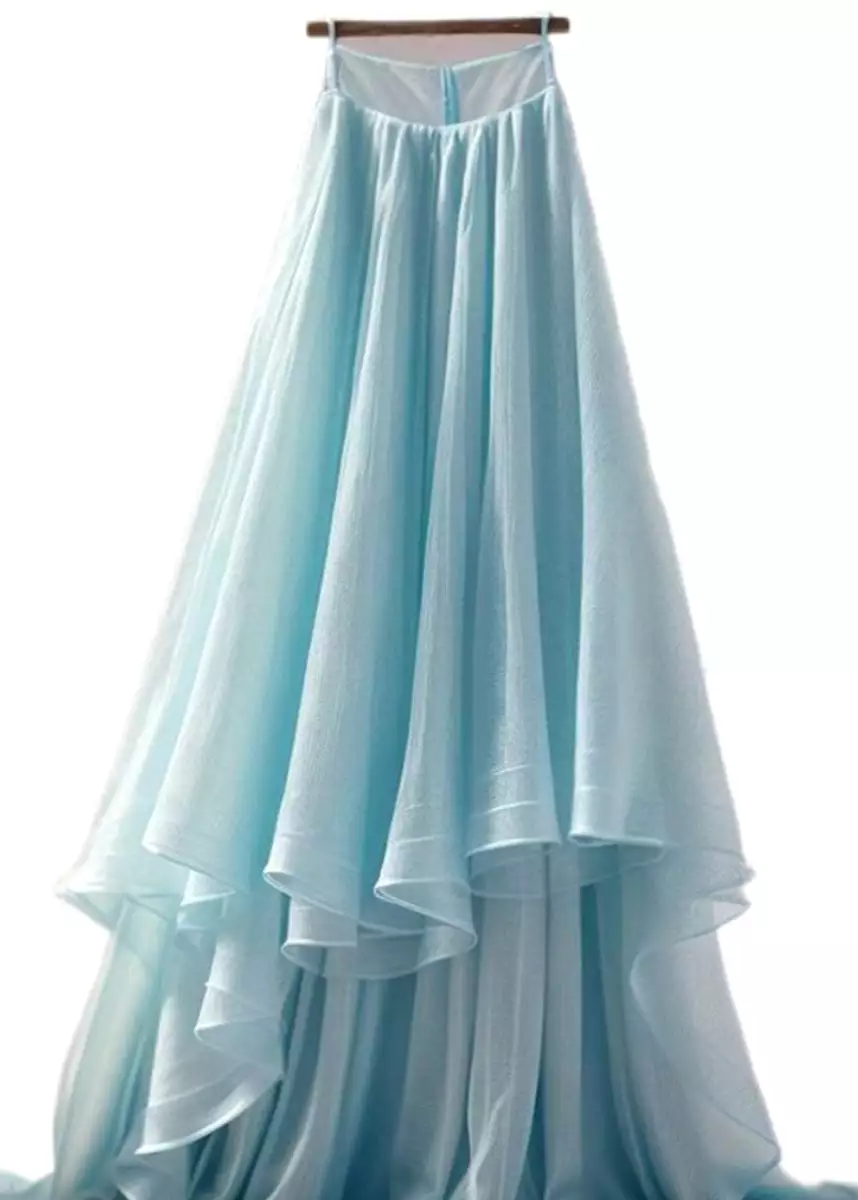 Women Blue Asymmetrical High Waist Tulle Skirt Summer AB1020