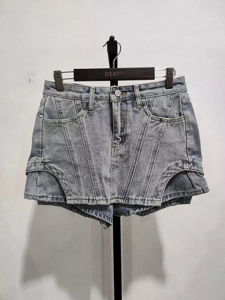 Women Shorts New High Waist Fashion Spring Summer Personality Street Asymmetrical Denim Shorts Skirt 2023  11C248