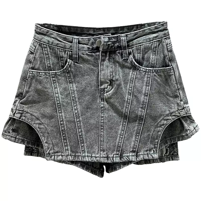 Women Shorts New High Waist Fashion Spring Summer Personality Street Asymmetrical Denim Shorts Skirt 2023  11C248