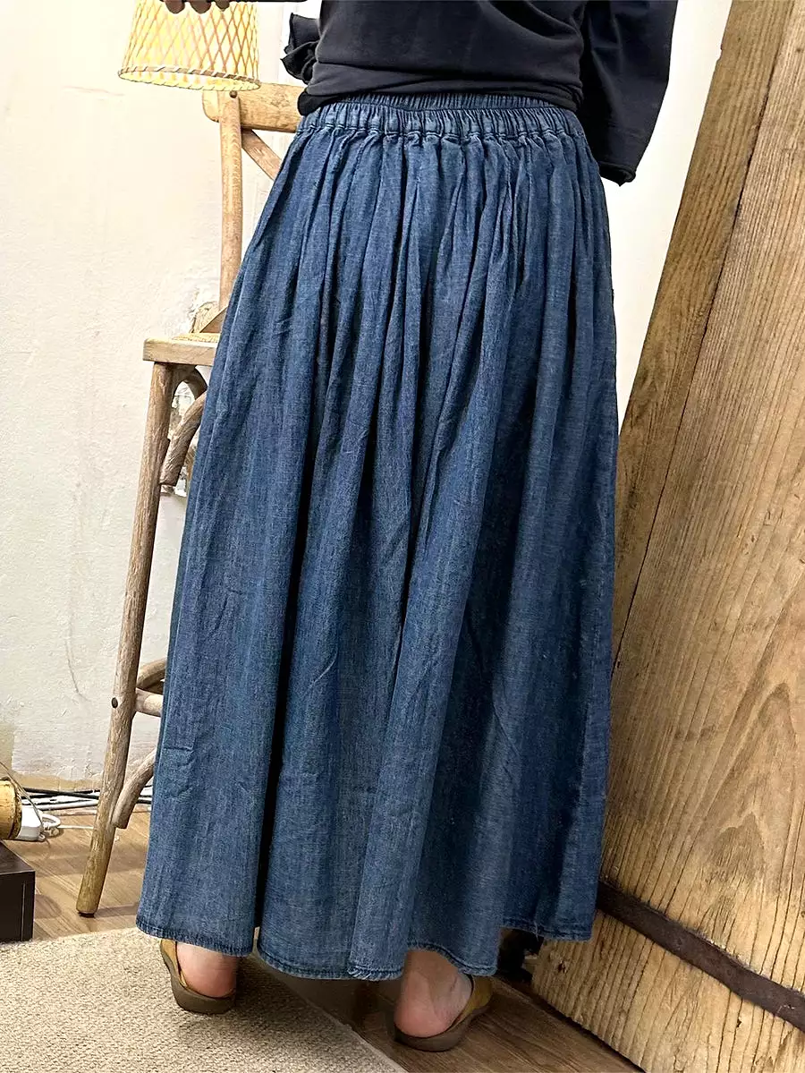 Women Summer Casual Denim Solid Loose Skirt SC1047