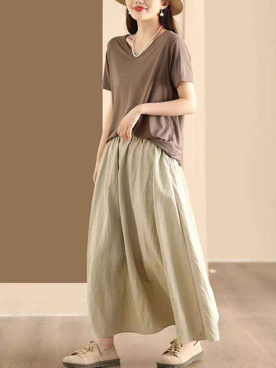 Women Summer Casual Solid Cotton A-shape Skirt KL1014