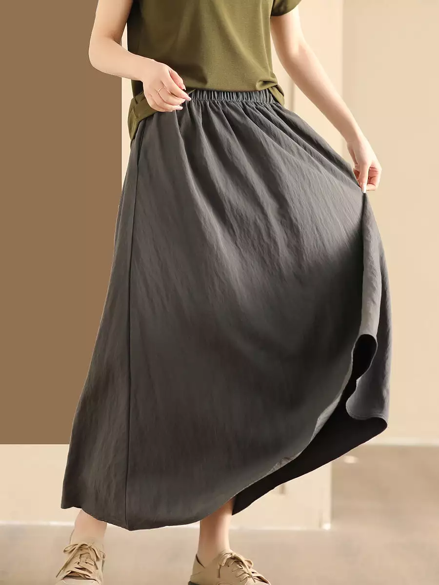 Women Summer Casual Solid Cotton A-shape Skirt KL1014