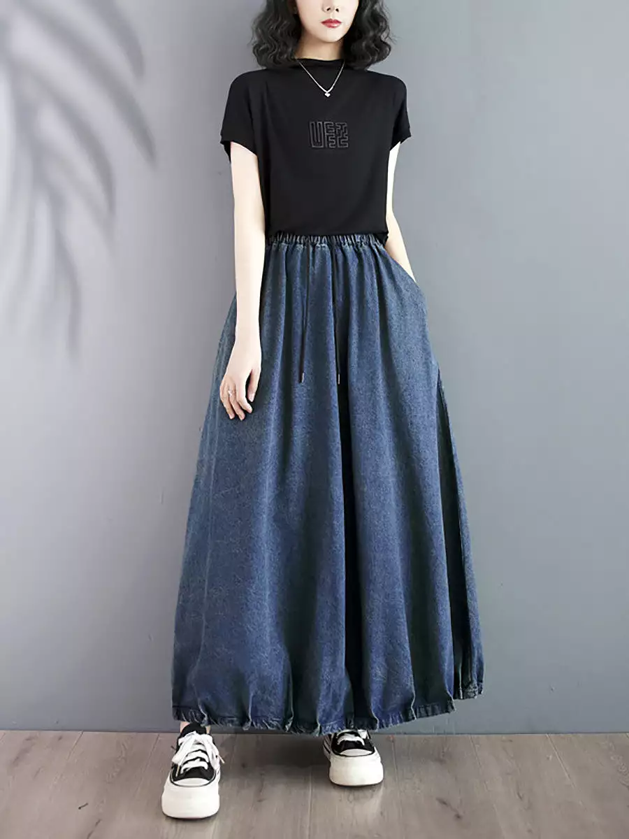 Women Summer Casual Solid Loose Denim Skirt CO1054