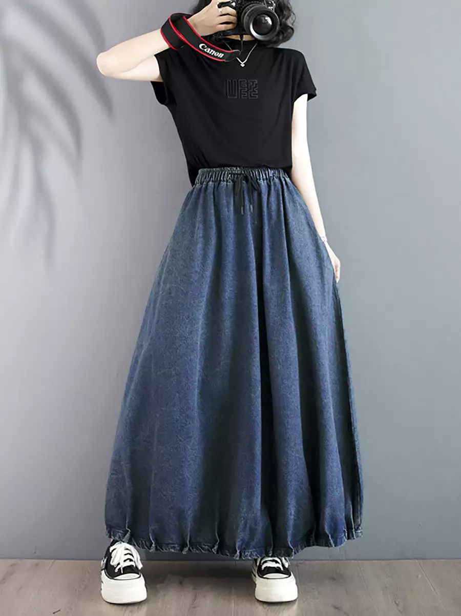 Women Summer Casual Solid Loose Denim Skirt CO1054