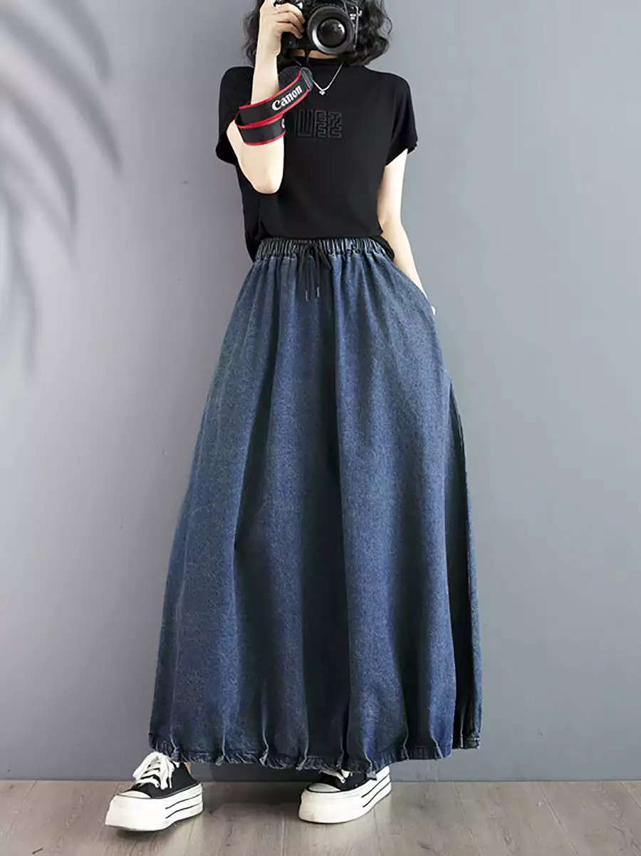 Women Summer Casual Solid Loose Denim Skirt CO1054