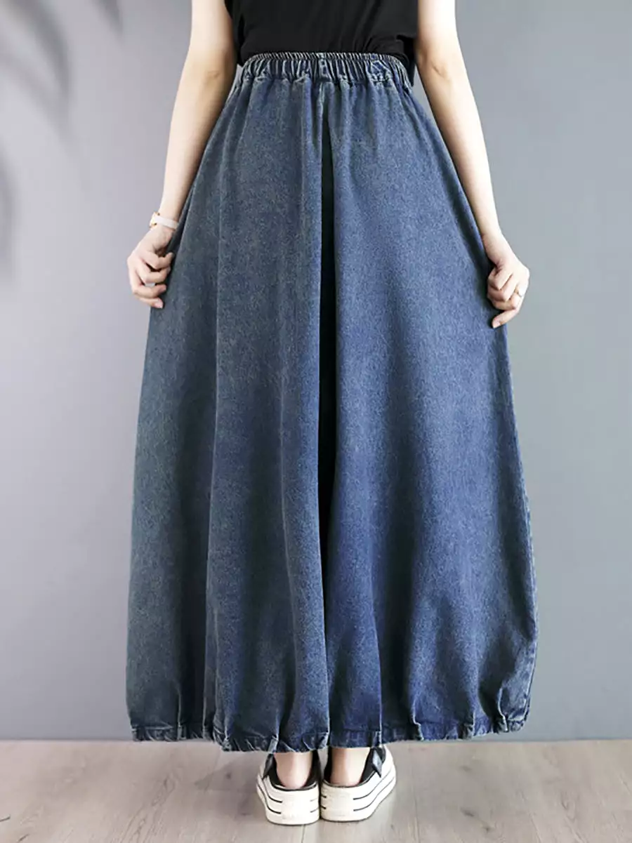 Women Summer Casual Solid Loose Denim Skirt CO1054