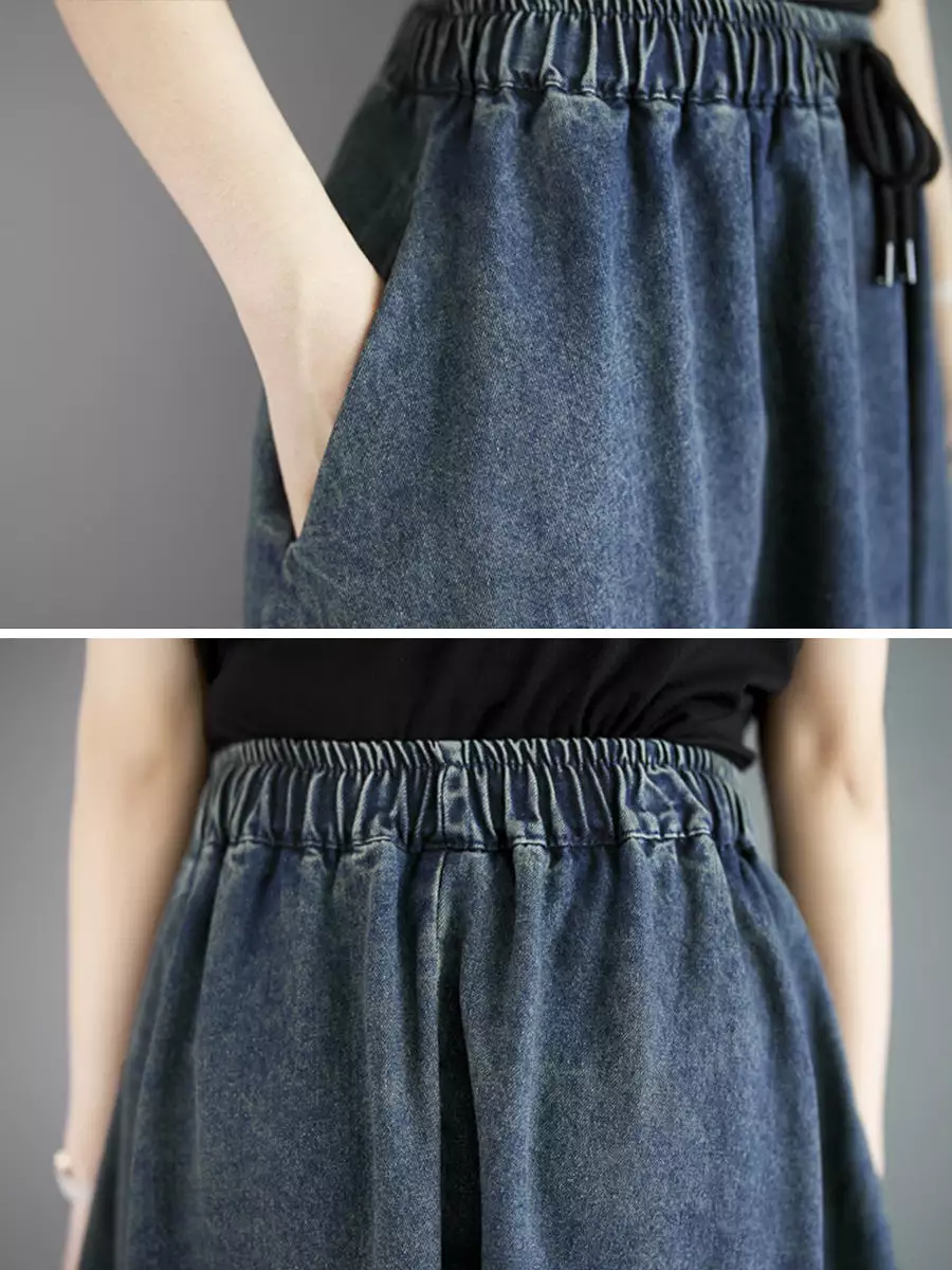 Women Summer Casual Solid Loose Denim Skirt PA1019