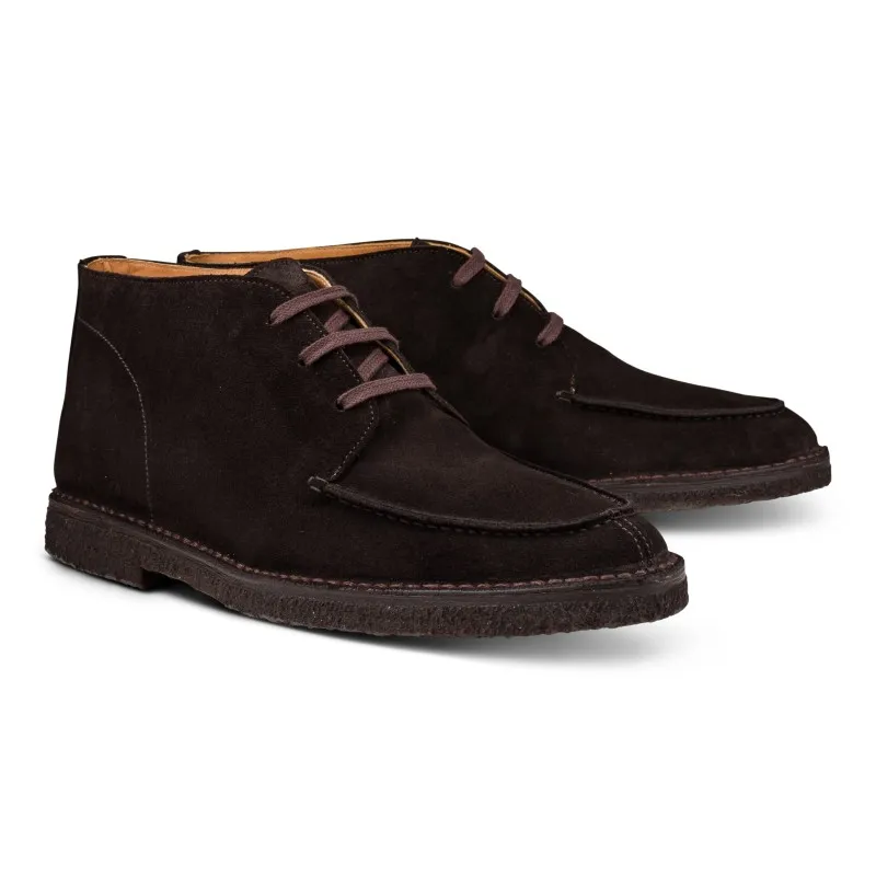 Yanko Stitchdown split toe boot dark brown suede