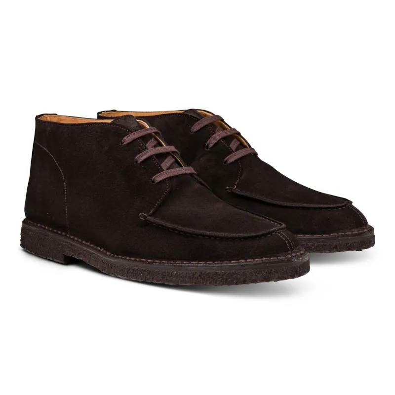 Yanko Stitchdown split toe boot dark brown suede