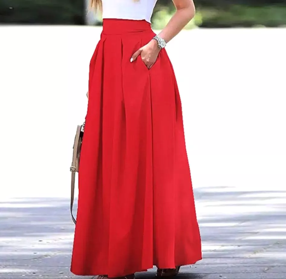 ZANZEA Women High Waist Pleated Skirt Loose Casual Solid Color Full Length Skirt S3558048